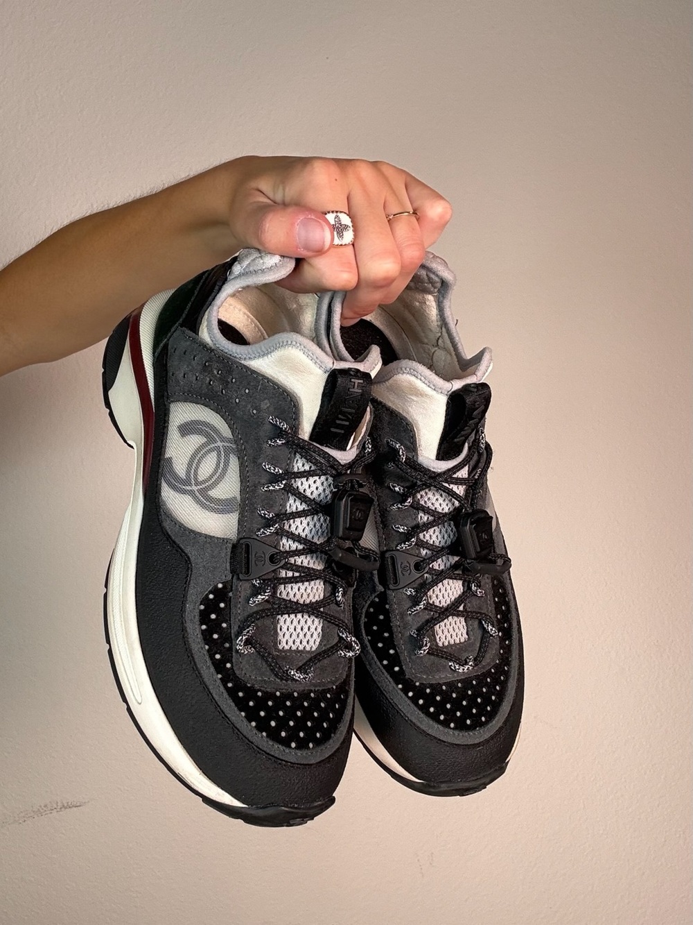 Chanel Black & White Suede and Mesh Sneakers